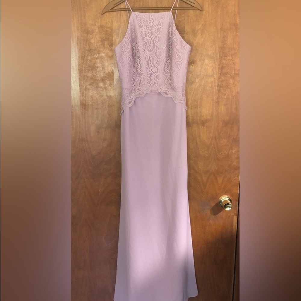 After Six Lilac Purple Lace Halter Chiffon Maxi Dress Formal Prom Bridesmaid